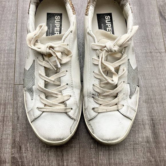Golden Goose Superstar Sneakers Leather Snake Print Gold Glitter Heel Sz 38 (8) - Picture 4 of 16